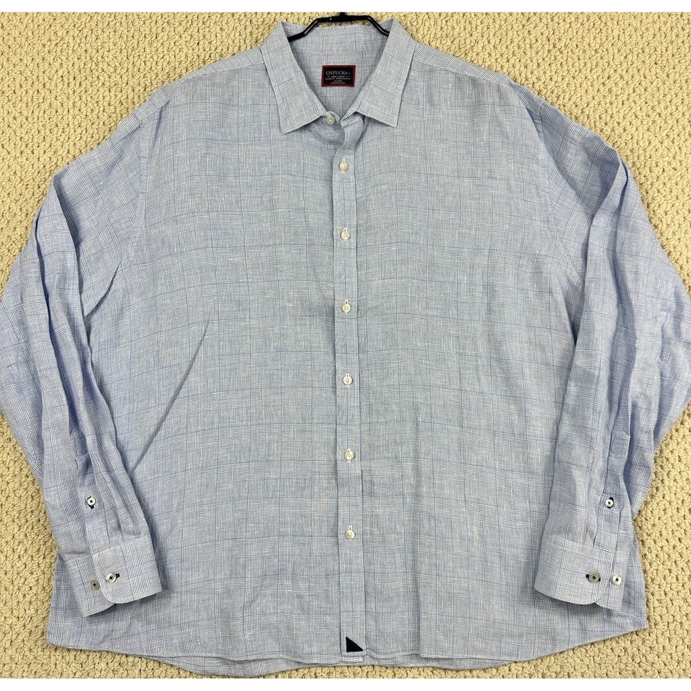 Untuckit Shirt Mens 3XL Blue Linen Long Sleeve Button Up Torontel WR Relax Fit